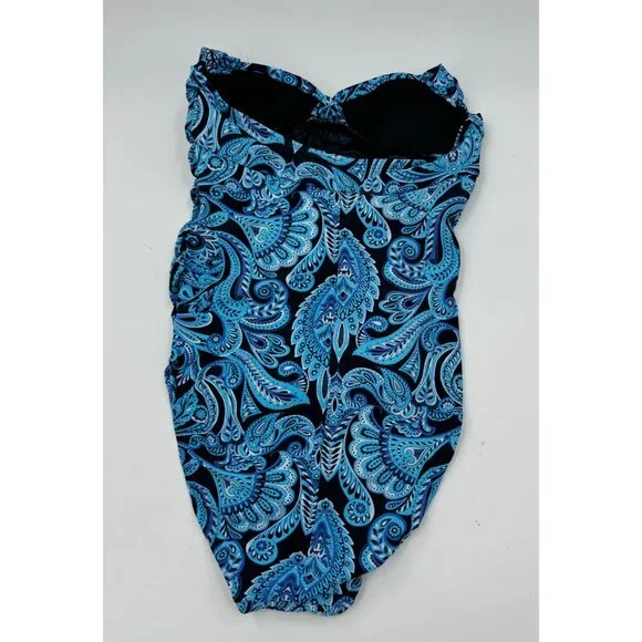 Spanx Assets By Sara Blakely Blue Paisley Halter One Piece Swimsuit Size Small - Picture 4 of 11